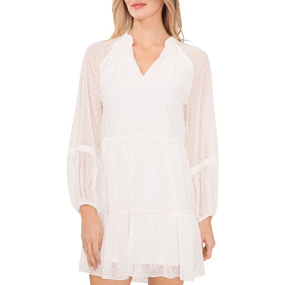 CeCe Clip Dot Ruffled Mini Dress White Size XL